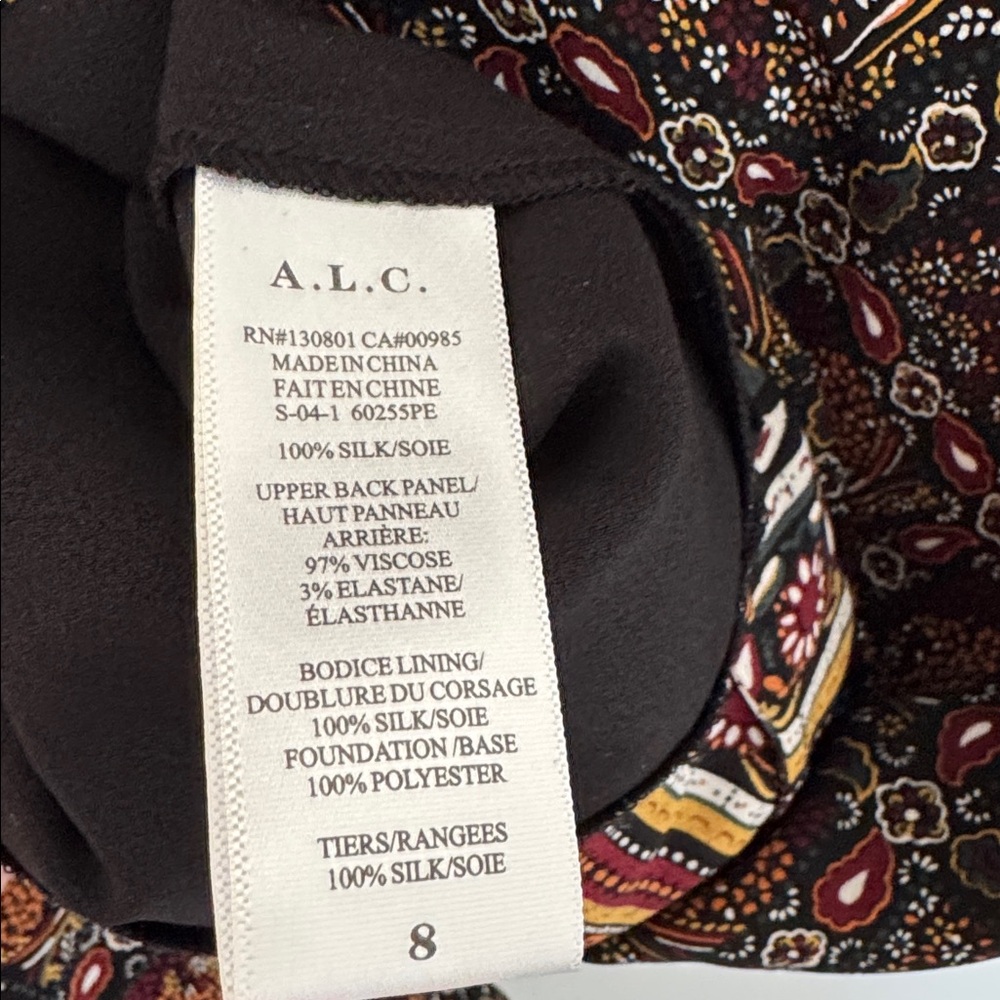 A.L.C. Hayley Tiered Patchwork Silk Dress Paisley Handkerchief - Size 8 - Picture 8 of 8
